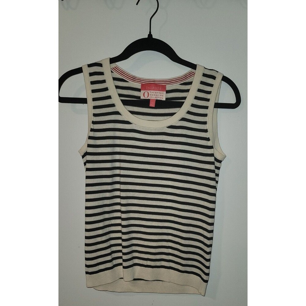Talbots Striped Tank Top XS Black Ivory Sleeveless Sweater Capsule Layering Soft